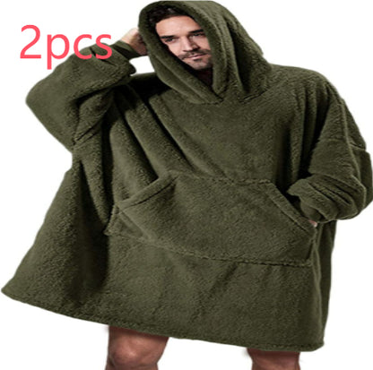Hoodie Sweatshirt With Big Pocket Tops Sweater Comfortable Loose Double-Sided Fleece Thicker Wearable Blanket
