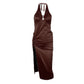 Ladies Fashion Backless Halter V-Neck Dress
