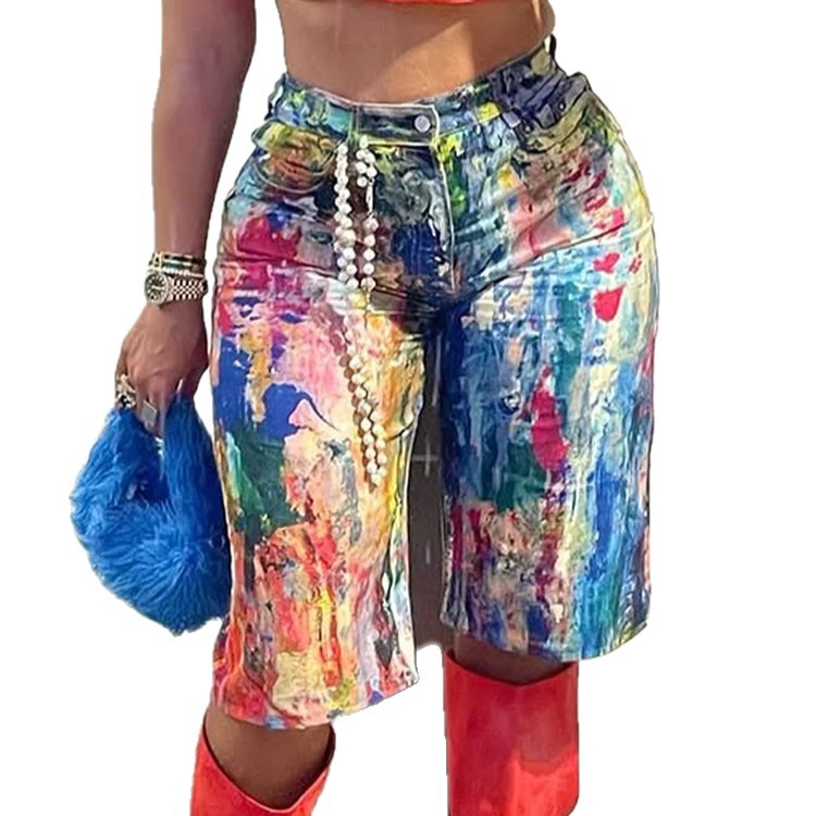 Fashionable Casual Straight-leg Pants Painted Shorts