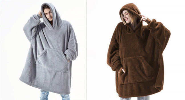 Hoodie Sweatshirt With Big Pocket Tops Sweater Comfortable Loose Double-Sided Fleece Thicker Wearable Blanket