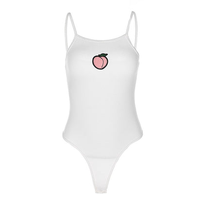 Fruit Peach Sexy Spaghetti Strap White Bodysuit Jumpsuit Romper