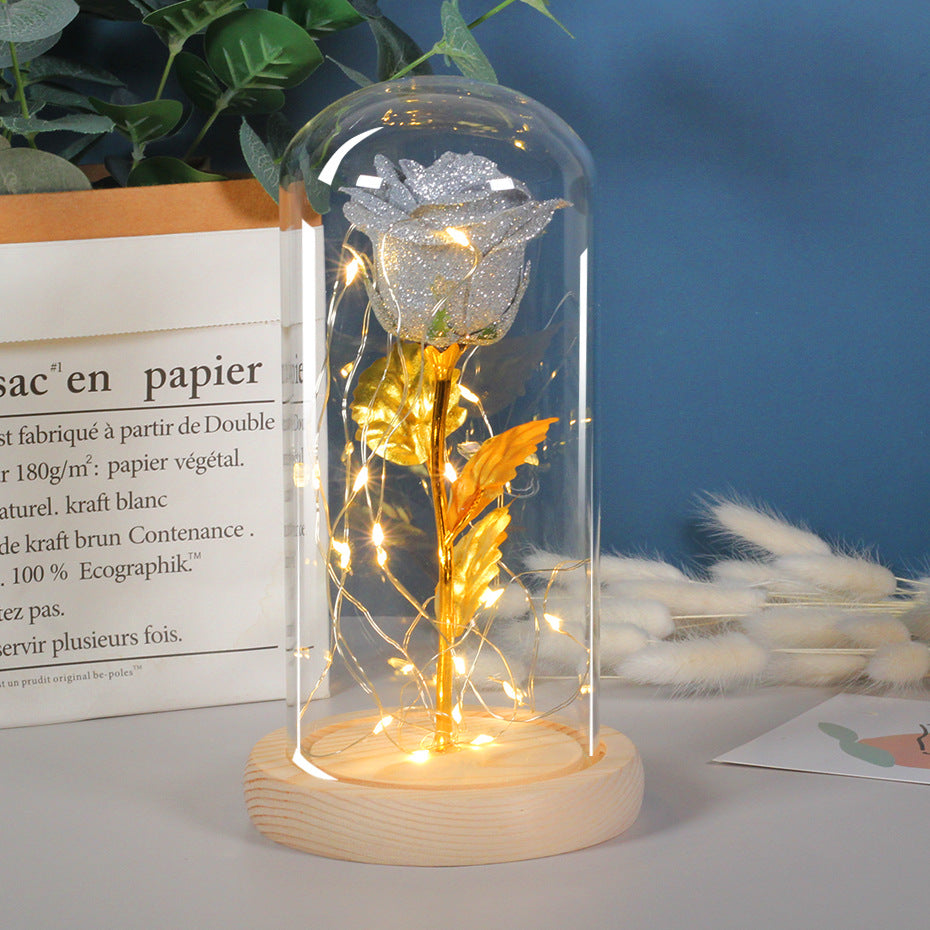 Enchanted Forever Rose Flower In Glass LED Light Christmas Decoration