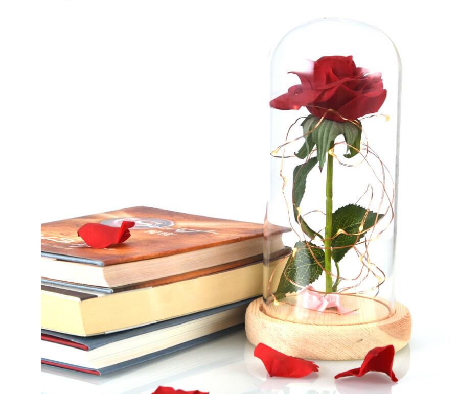 Enchanted Forever Rose Flower In Glass LED Light Christmas Decoration