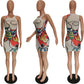 Women's Mesh Graphic Print Sleeveless Slim Fit Hip Dress