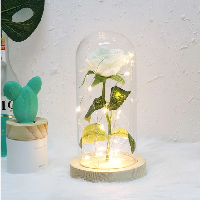 Enchanted Forever Rose Flower In Glass LED Light Christmas Decoration