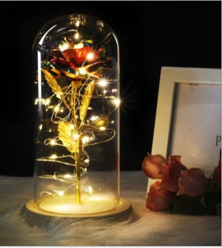 Enchanted Forever Rose Flower In Glass LED Light Christmas Decoration