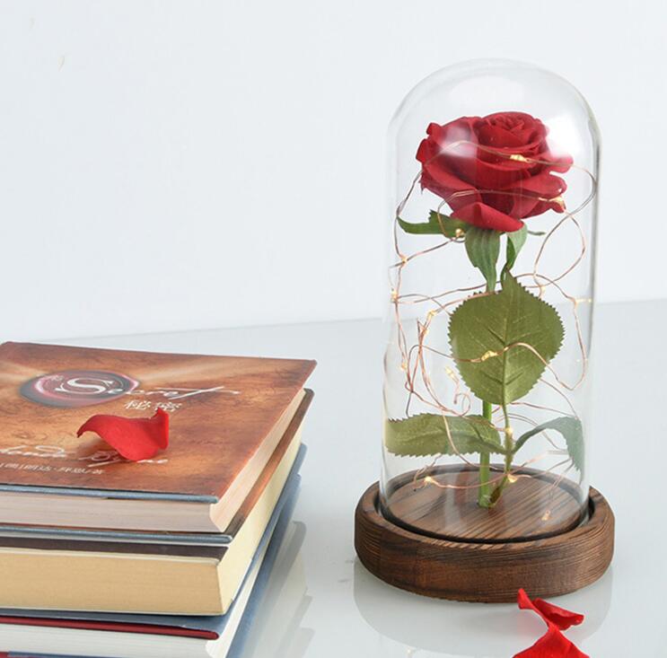 Enchanted Forever Rose Flower In Glass LED Light Christmas Decoration